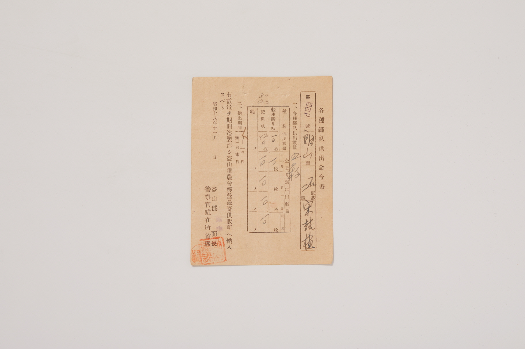 각종승입공출명령서 (各種繩?供出命令書) 이미지